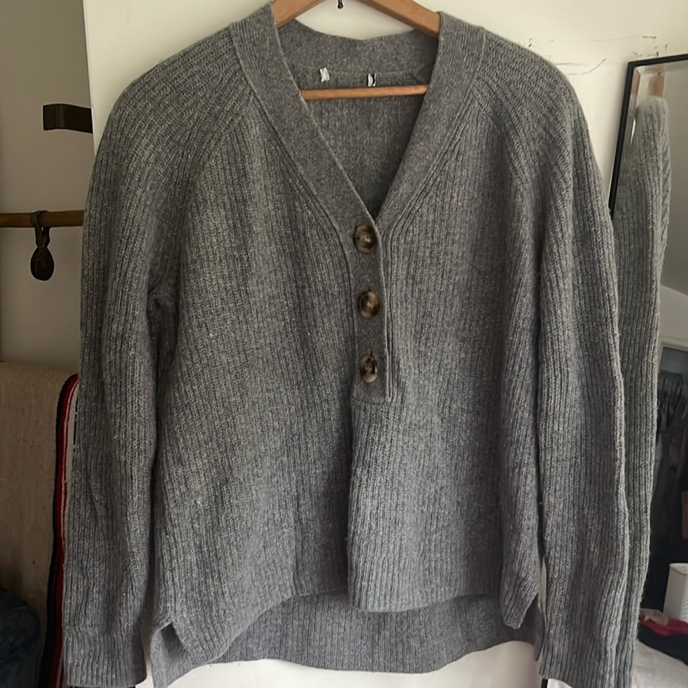 Madewell gray button merino wool sweater